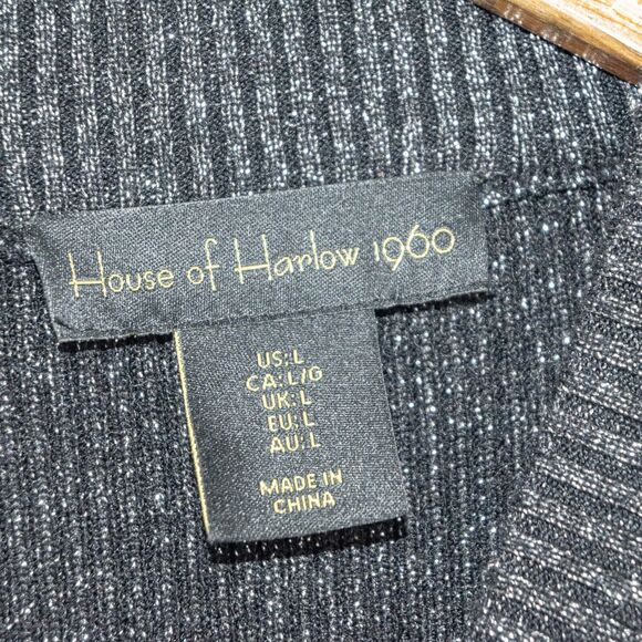 House of Harlow 1960 Gray Metallic Mock Sweater Ribbed knit Size Large - Picture 2 of 8